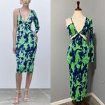 ZARA Green Asymmetric Jacquard V-Neck Dress Size M Spaghetti Strap One Sleeve Photo 16