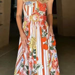Anthropologie  MAEVE Strapless A-line Midi Dress‎ in Tomato Floral Photo 0