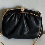 Black Leather Crossbody Purse With Pave Style Crystals And Gold Strap Photo 5