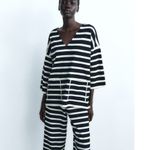 ZARA  STRIPED KNIT CROPPED TUNIC WITH POCKETS in Black/White Photo 1