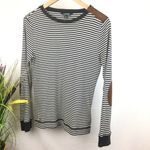 Ralph Lauren Lauren RL Black & White Striped Leather Elbow Patch Long Sleeve Tee L Photo 4