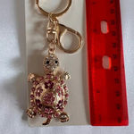 None Turtle Bag And Key Chain Charm Pink Crystal Rhinestone Gold Tone Hardware Photo 3