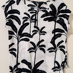 Tahari  Womens L 100% Linen Tropical Top Black White Leaf Print Shirt Photo 0