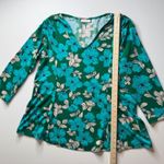 Susan Graver  Floral V-Neck Blouse Sz Large Stretch Tropical Resort Vacation Boho Photo 7