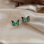 Blue and Green Butterfly Earrings Photo 2
