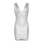 Herve Leger Metallic Deep V Neck Bandage Dress Size XXS Silver Photo 1