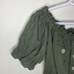 American Eagle lyocell cropped ruffled utility top with patch pockets size S Photo 4