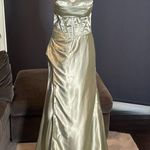 Women’s Light Green Prom Formal Dress Criss Cross Straps Leg Slit Size 8 NWOT Photo 0