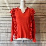 Pilcro Anthropologie  Lightweight Orange/Red Ruffle Sweater Size X-Small Photo 4