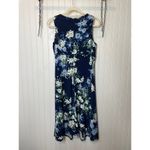 London Times Blue Floral Keyhole Pleated Midi Dress Sleeveless Womens Size 10P Photo 3