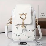 Chic Embroidered Cat Pearls Crossbody Phone Bag Magnetic Closing Black Photo 5