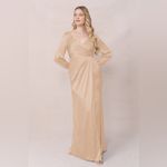 Revelry Vera Satin Dress Long Sleeve Maxi Size 8 Bridesmaids Cocktail Champagne Gold Photo 7