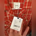 Free People NWT  Found Raw-Cut Fringe Plaid Camp Shirt - red plaid - XS Photo 13