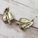 Vintage Clip On Earrings Light Shade of Gold Tone Leaf with Faux Pearl Detail Photo 3