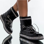 Akira AZALEA WANG TAKE ME AWAY FLAT BOOTIE IN BLACK Rhinestone Boots Fashion Glitter 8 Photo 0