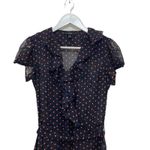 MSK Dress Size 4 Polka Dot Navy Pink Faux Wrap Ruffle Midi Short Sleeve Blue Photo 3