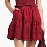 Sea New York Vivienne Broderie Anglaise Eyelet Shirred Mini Dress Claret, XS Red Photo 0