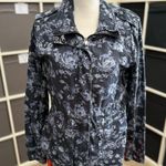 Mi Ami Blue and Black Floral Casual Chambray Jacket Photo 1