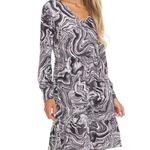 Inner Beauty Black Gray & Ivory Swirl Long Sleeve Ruffle Midi Dress Size Small Photo 1