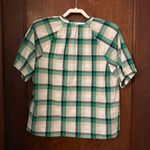 Ann Taylor  Plaid Slit Neck Top In Bright Kelly Green Size M Photo 2