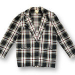 Vintage 90s Blazer Jacket Oversized Black Tan Plaid One Button Preppy Small Photo 0
