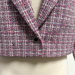 Bagatelle Tweed Pink Black Off White Cropped Single Button Blazer Jacket Large Photo 2