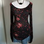 Free People Floral Scoop Neck Drop Shoulder Bubble Sleeve Stretchy Shirt Photo 8
