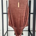 SKIMS  Chestnut Brown Logo Allover Velvet Mesh Sleeveless Bodysuit Women’s XL Photo 0