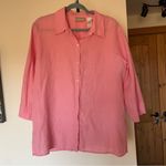 Liz Claiborne  100% Linen Pink Coral 3/4 Sleeve Top Large Photo 1