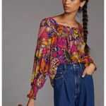 Anthropologie NEW Alexander Farmer Floral Blouse Women XS Butterflies Monarch Photo 1