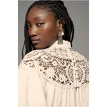 Anthropologie  High Neck Lace Tunic Mini Dress Medium White Lace Ethereal Dainty Photo 5