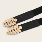 Black Elegant Gold Leaf Buckle Elastic Casual Belt Adjustable One Photo 11