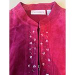 Elizabeth Woman's Pink Suede Beaded Zip Front Vest Size 2X Ribbed Stretch Back Photo 1