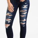 American Eagle  Outfitters Dark Blue Distressed Skinny Jeans.     Size-0 Photo 0