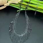 Unsigned Black Rhinestones Waterfall Fringe Necklace 18g. Photo 0