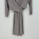 AMADI Wrap Knit Midi Dress Taupe Long Sleeve V Neck Ruched Casual Size S Gray Photo 4