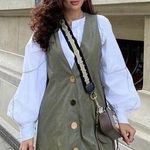 ZARA  Mini PINAFORE FAUX LEATHER A-LINE V-Neck DRESS W/ BUTTONS Green SIZE S NEW Photo 0