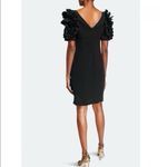 Shani Dramatic Rosette Sleeve Crepe Sheath Cocktail Dress Black Size 12 Photo 1