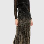 Mac Duggal NWT Size 4 Black Gold Beaded Fringe Gown Photo 0