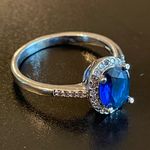 Oval blue sapphire silver plated CZ ring Size 10 Photo 1