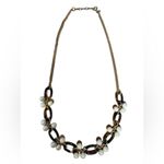 J.Crew  Faux Tortoise Shell Chain Link and Cluster Pearls Necklace 17-19" Long Photo 1