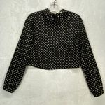 Coincidence & Chance Crop Top S Black Cream Polka Dot LS Mock Neck Blouse Photo 0