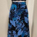 Sag Harbor VTG 80s 90s Black & Blue Tropical Floral Knee-Length Skirt Photo 0