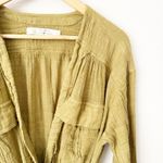 Free People WE THE FREE |  Safari Sheer Wrap Top Olive Green Blouse Raw Edge | XL Photo 2