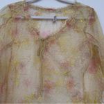 Free People  Intimately Postcard From Paris Long Sleeve Top M Yellow Floral Lace Photo 7