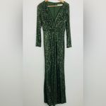 Mac Duggal Ieena olive green sequin full length long sleeve high slit gown. 6 Photo 8