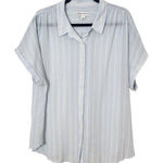 Ava & Viv  Light Blue Striped Button-Up Shirt Size 2X Blue Stripe Sheer Top Photo 0