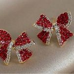 Fashion Elegant Bowknot Design Ear Studs red Rhinestones earrings NWT Photo 1