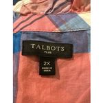Talbots  Plus Tunic Top 2X Half Button Ruffle Neck Cotton Lightweight Pink Plaid Photo 2
