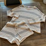 Pink Lily  Striped Knit Beige Sweater Shorts Set M Photo 0